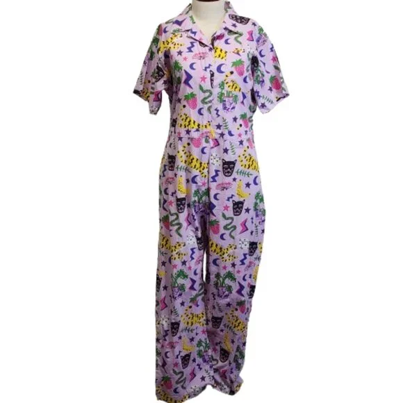 Nooworks Coveralls Short Sleeve Jumpsuit in Hastings Print Womens XXL Lavender - Picture 13 of 13